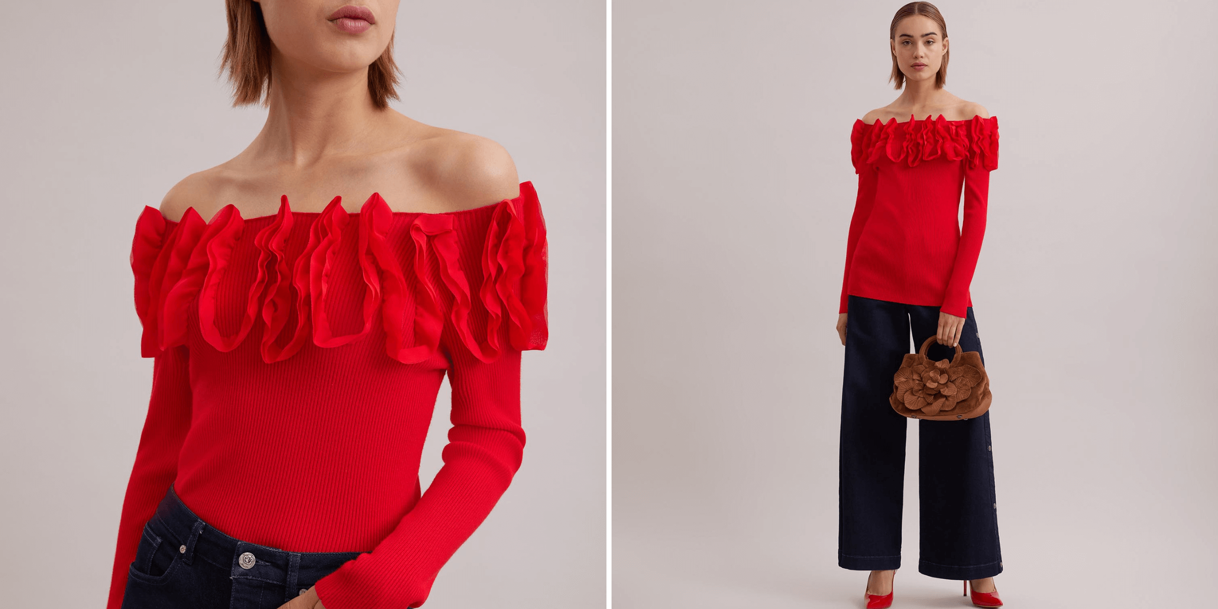 Discover The FEDA 3/4 sleeve pullover knit with ruffles from ANNE FONTAIN