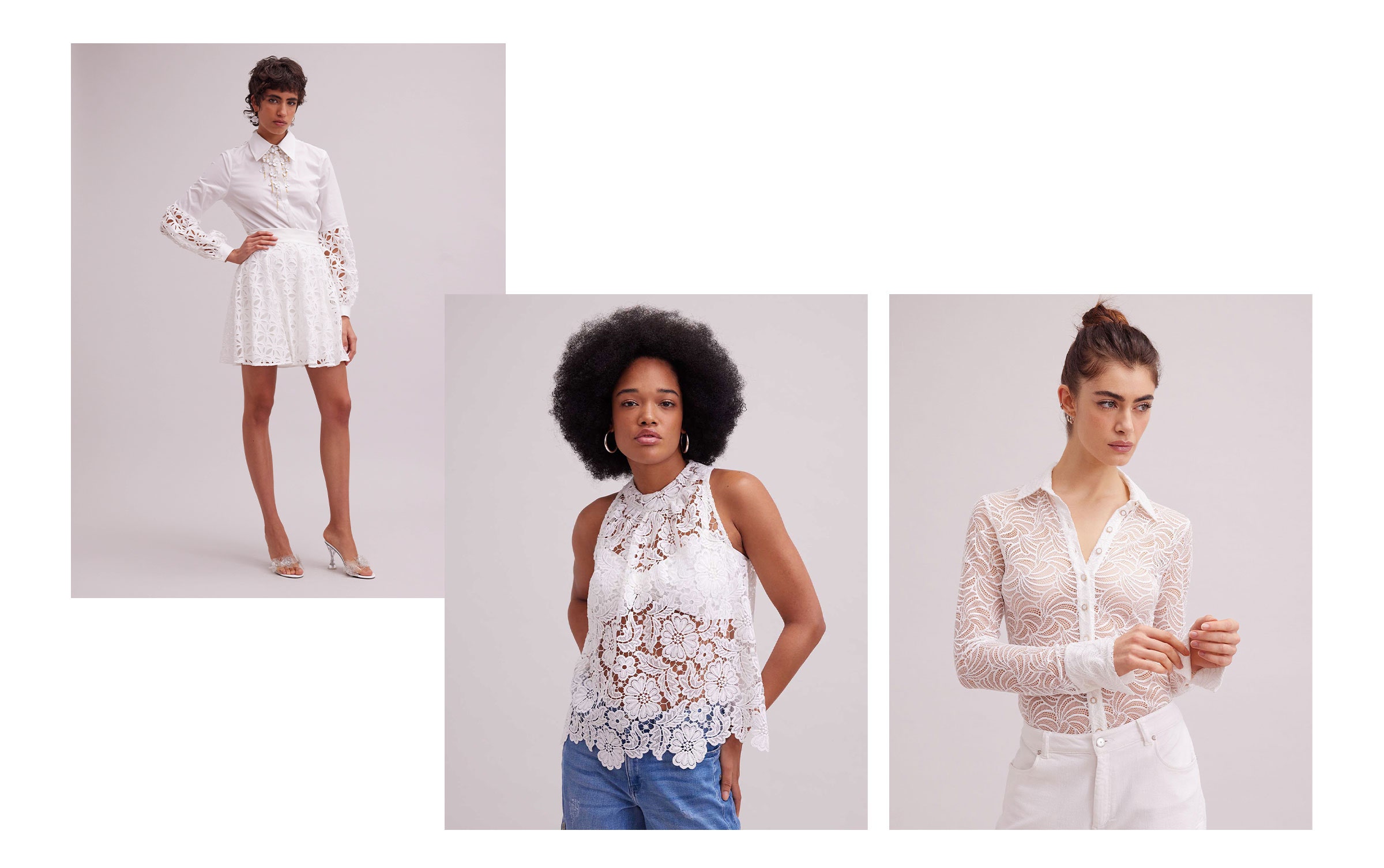 Fresh yet nostalgic, airy and soft. Lace and eyelet embroidery lends both lightness and structure to new signature silhouettes, featured in fresh white for spring.