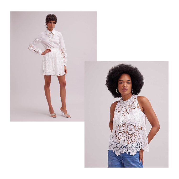 Fresh yet nostalgic, airy and soft. Lace and eyelet embroidery lends both lightness and structure to new signature silhouettes, featured in fresh white for spring.