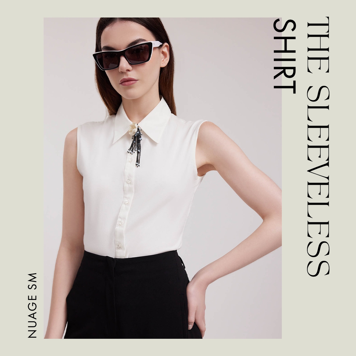 Discover the Nuage SM Sleeveless Pima Cotton Collared Shirt from designer ANNE FONTAINE