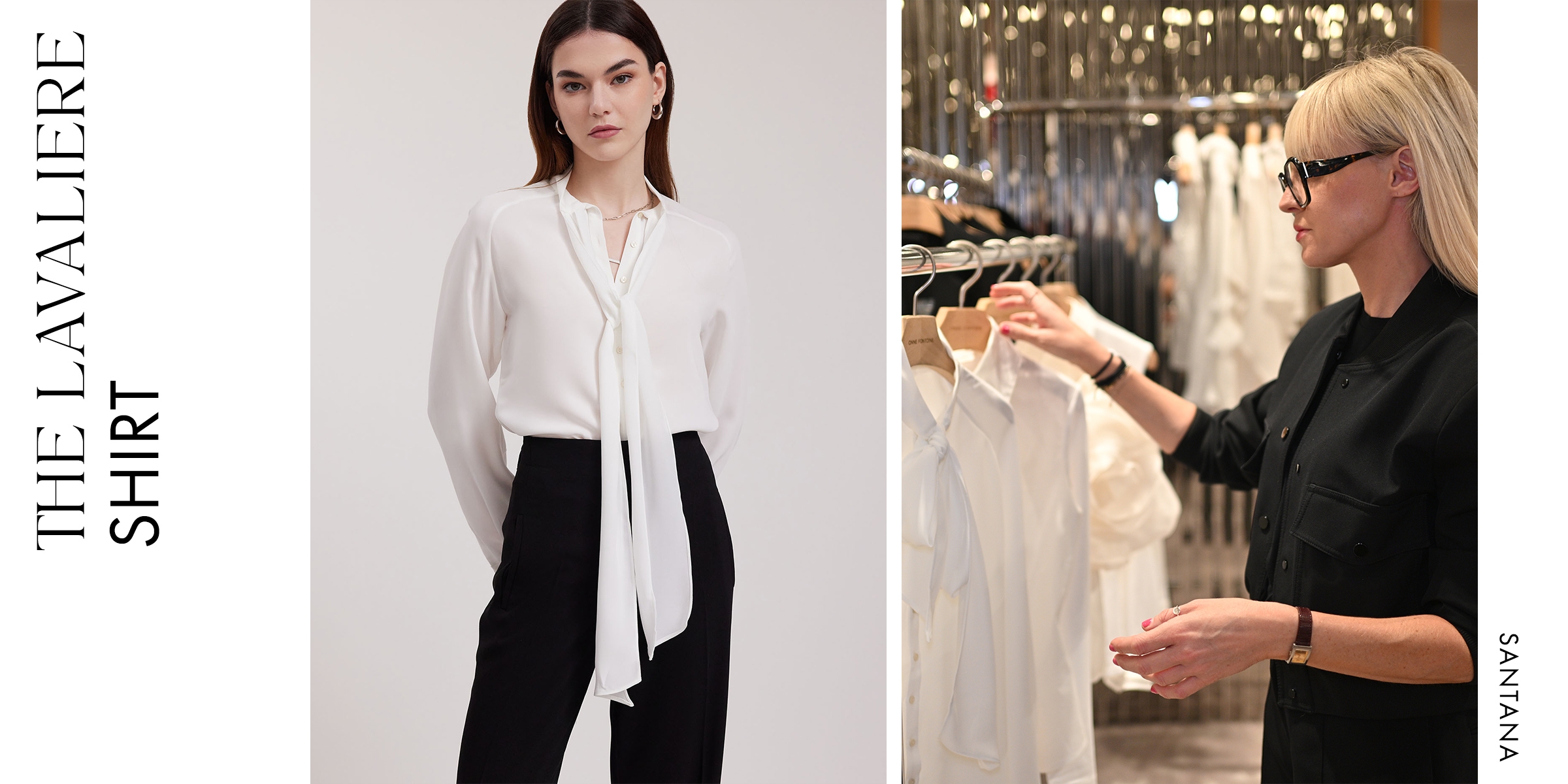 Discover the Santana Off White Crepe Shirt With Knotted Tie Collar from designer ANNE FONTAINE