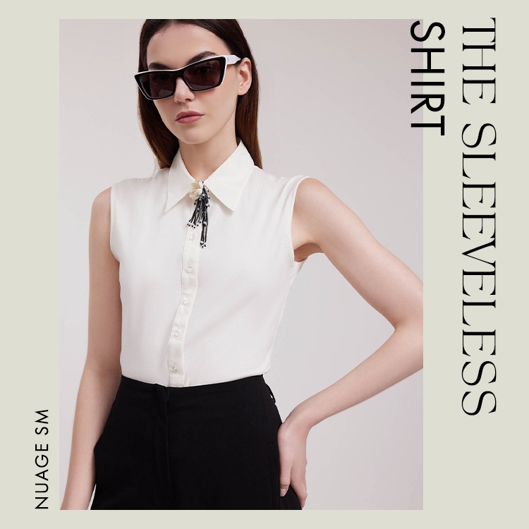 Discover the Nuage SM Sleeveless Pima Cotton Collared Shirt from designer ANNE FONTAINE