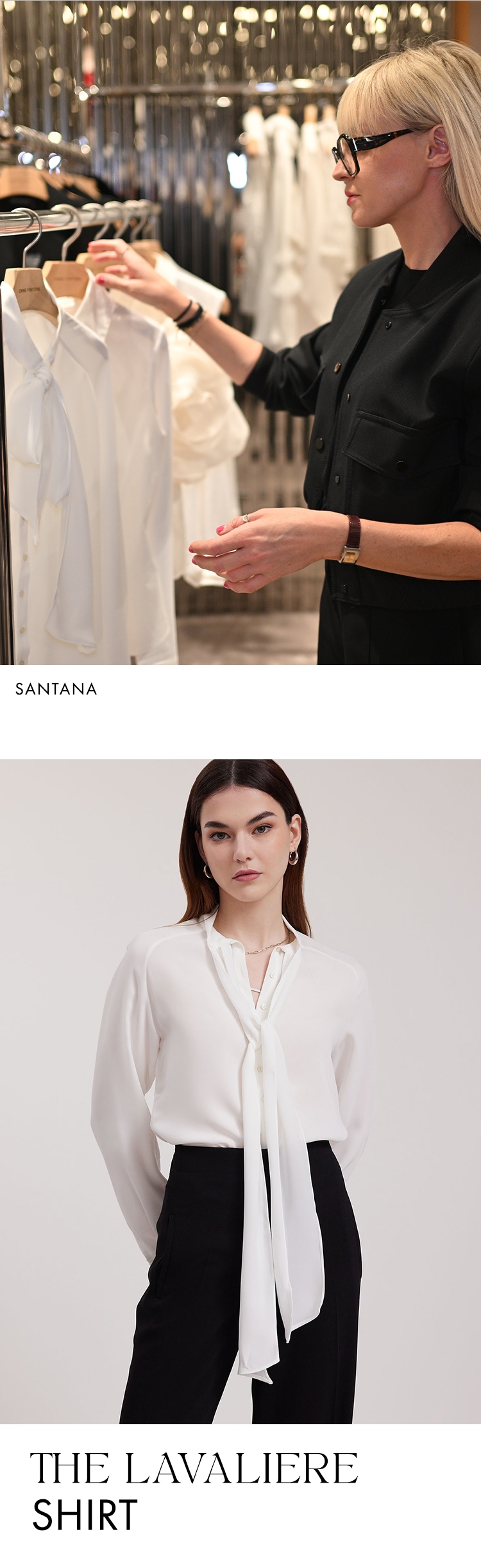 Discover the Santana Off White Crepe Shirt With Knotted Tie Collar from designer ANNE FONTAINE