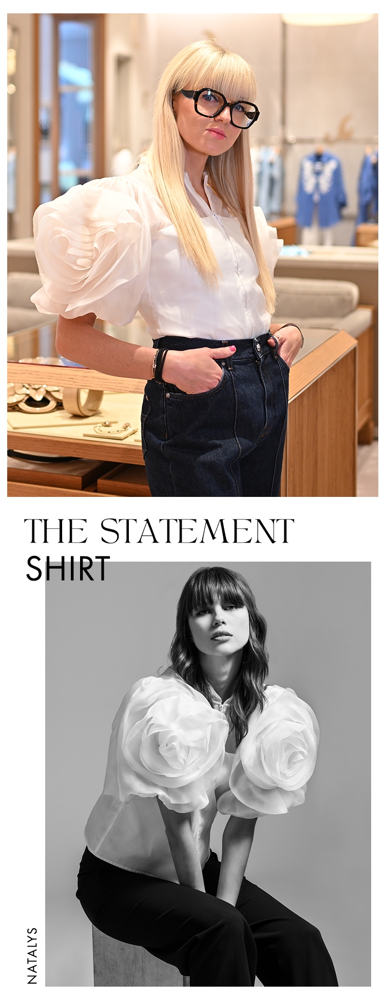 Discover the Natalys White Silk Organza Blouse With Flower-Shaped Sleeves from designer ANNE FONTAINE