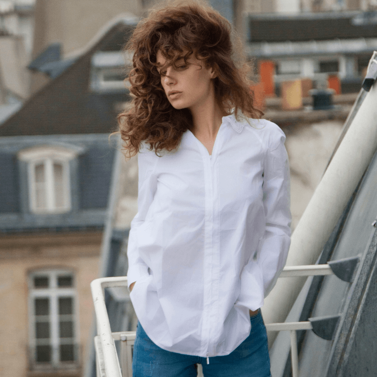 Discover the BASQUE white long sleeve shirt with open tie back from designer ANNE FONTAINE