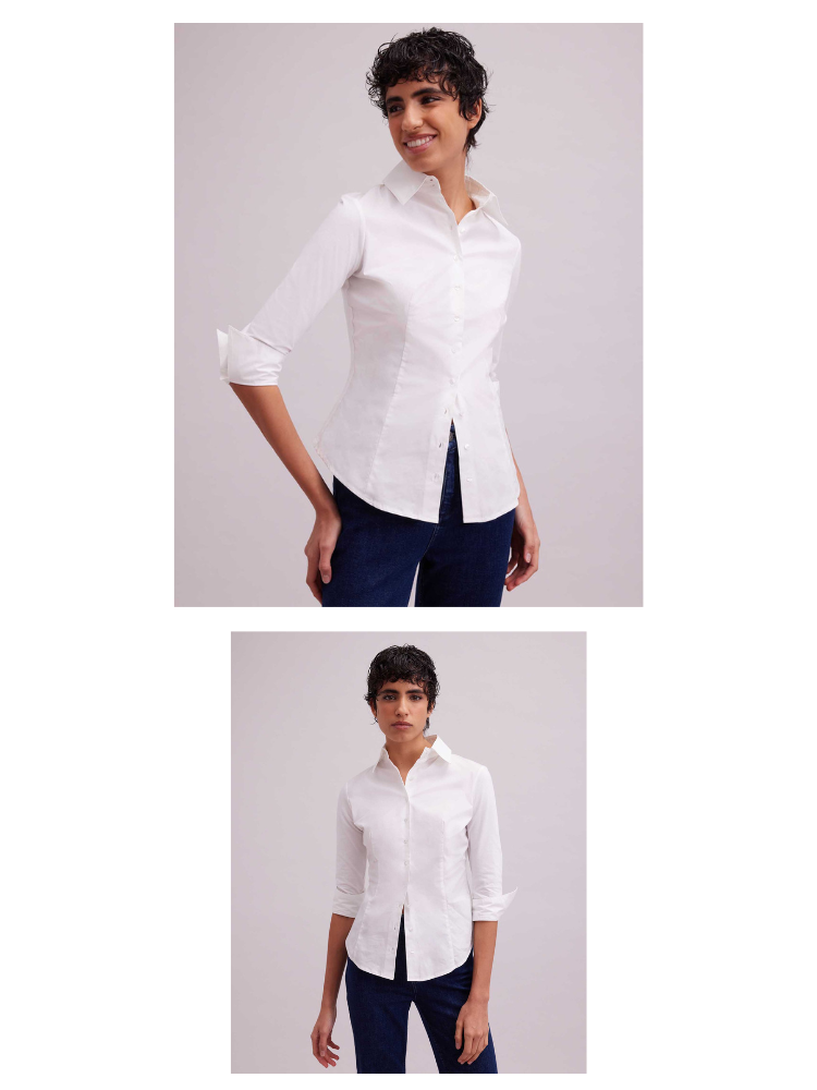 Discover the CONNIE white 3/4 sleeve cotton shirt from ANNE FONTAINE