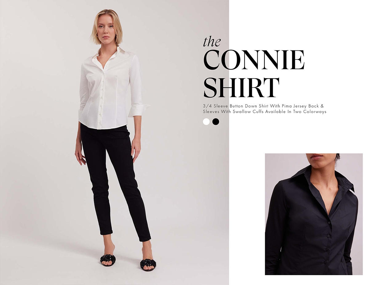 Discover the CONNIE White 3/4 Sleeve T-Blouse With Swallow Cuffs from designer ANNE FONTAINE