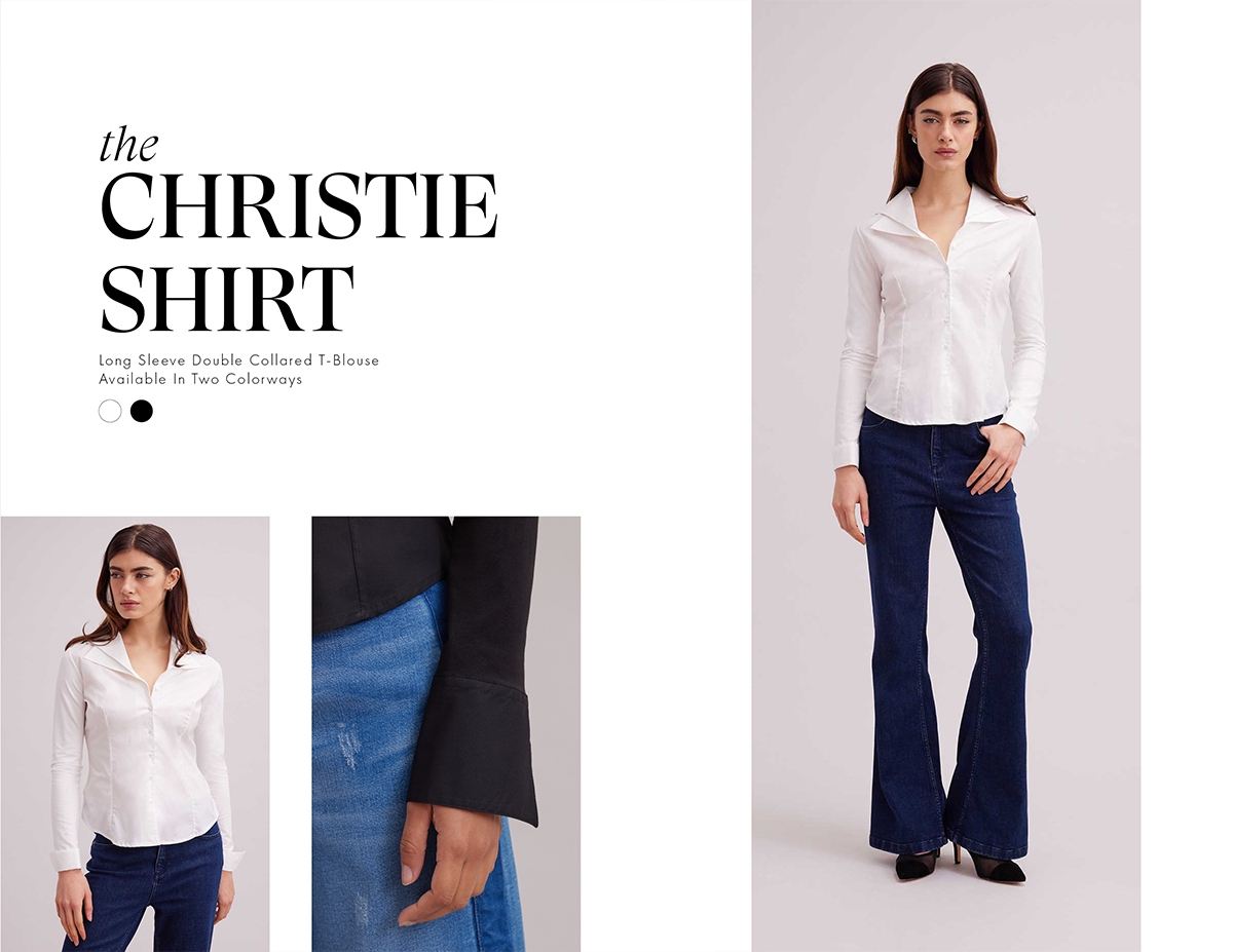 Discover the CHRISTIE White Long Sleeved Double Collared T-Blouse from designer ANNE FONTAINE