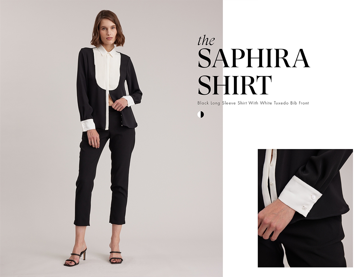 Discover the SAPHIRA Long Sleeve Shirt in Black and White from designer ANNE FONTAINE