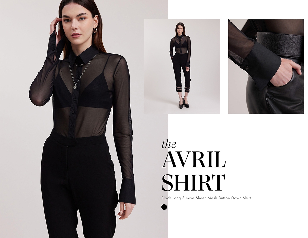 Discover the AVRIL Black Long Sleeve Sheer Mesh Shirt from designer ANNE FONTAINE