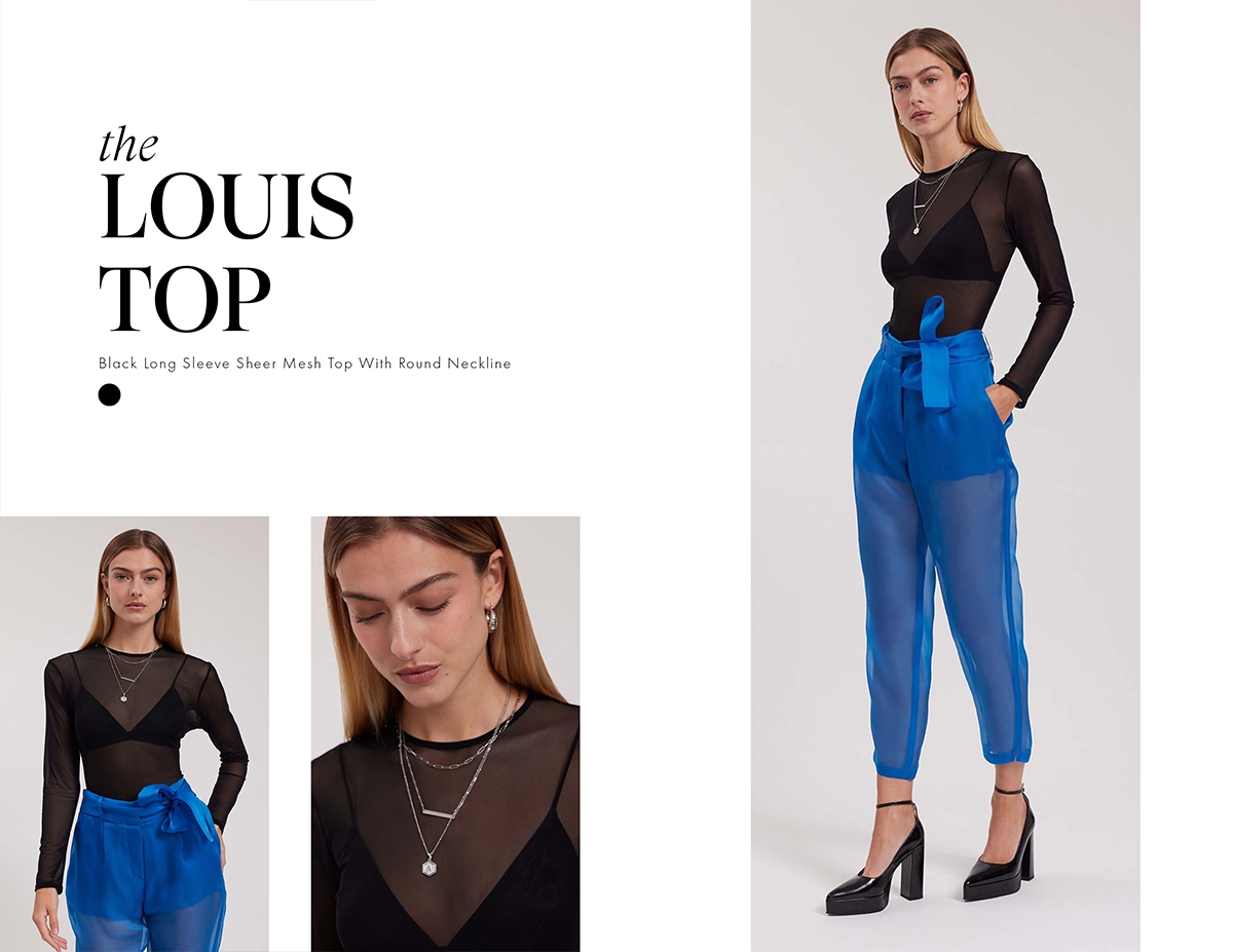 Discover the LOUIS Long Black Sheer Mesh Top With Round Neckline from designer ANNE FONTAINE
