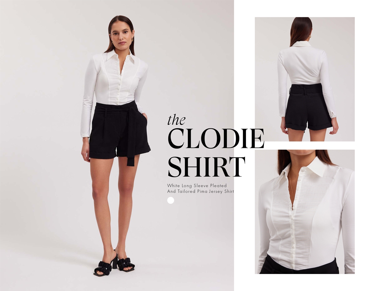 Discover the CLODIE White Pleated and Tailored Blouse in Pima Jersey from designer ANNE FONTAINE