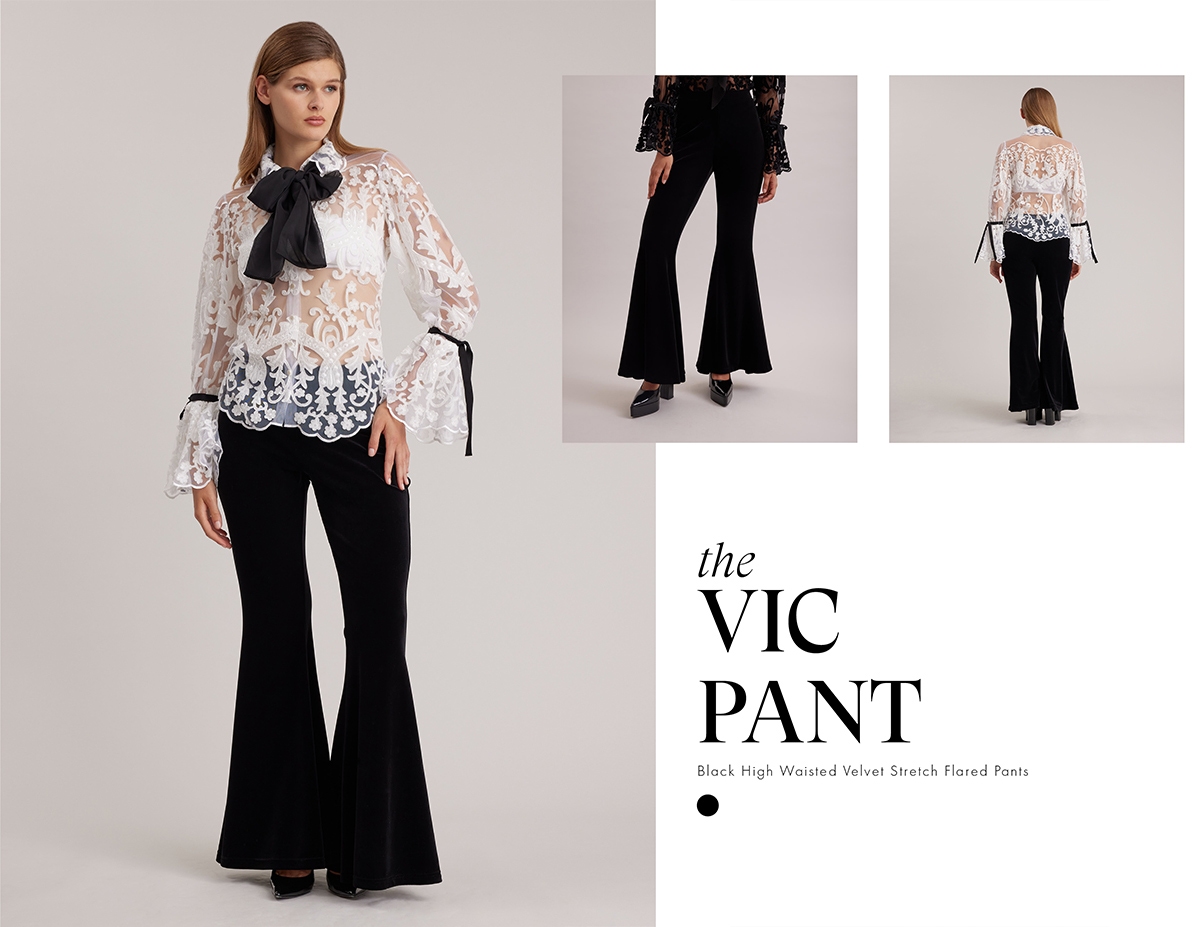 Discover the VIC Black High Waisted Stretch Flared Pants from designer ANNE FONTAINE