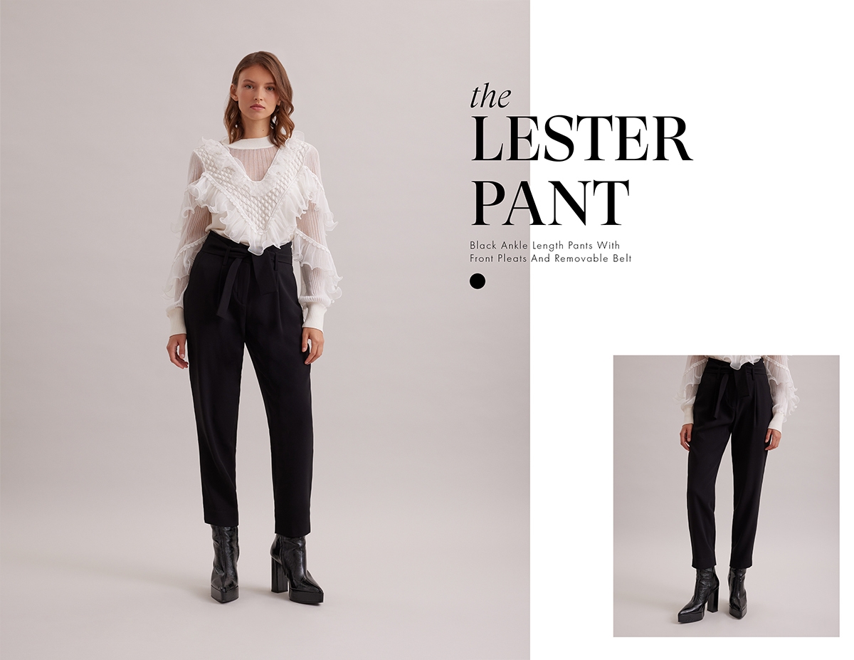 Discover the LESTER Black Ankle Length Pants With Front Pleats and Removable Belt from designer ANNE FONTAINE