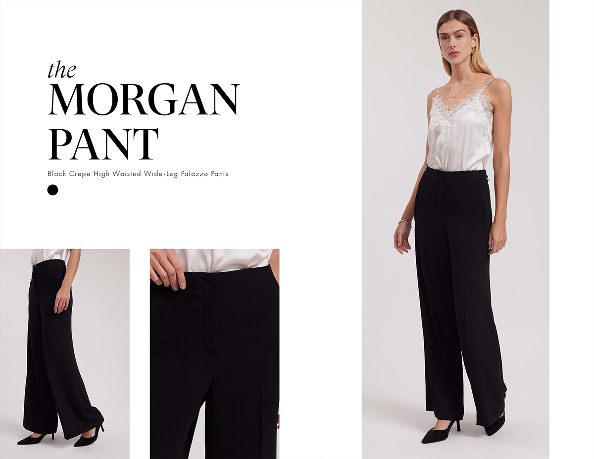 Discover the MORGAN Black Crepe Wide-Leg Palazzo Pants from designer ANNE FONTAINE