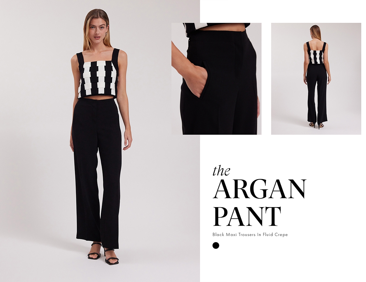 Discover the ARGAN Black Maxi Trousers in Fluid Crepe from designer ANNE FONTAINE