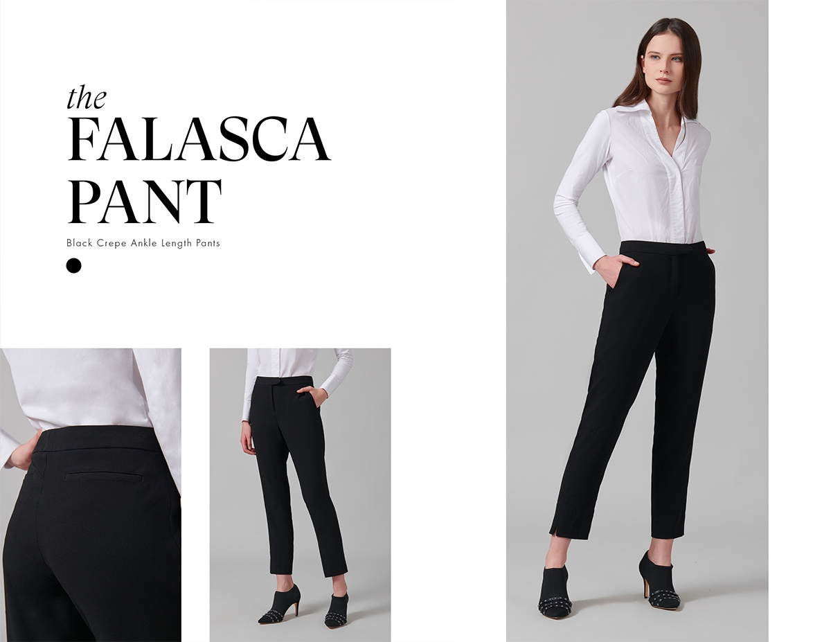 Discover the FALASCA Black Crepe Ankle Length Pants from designer ANNE FONTAINE