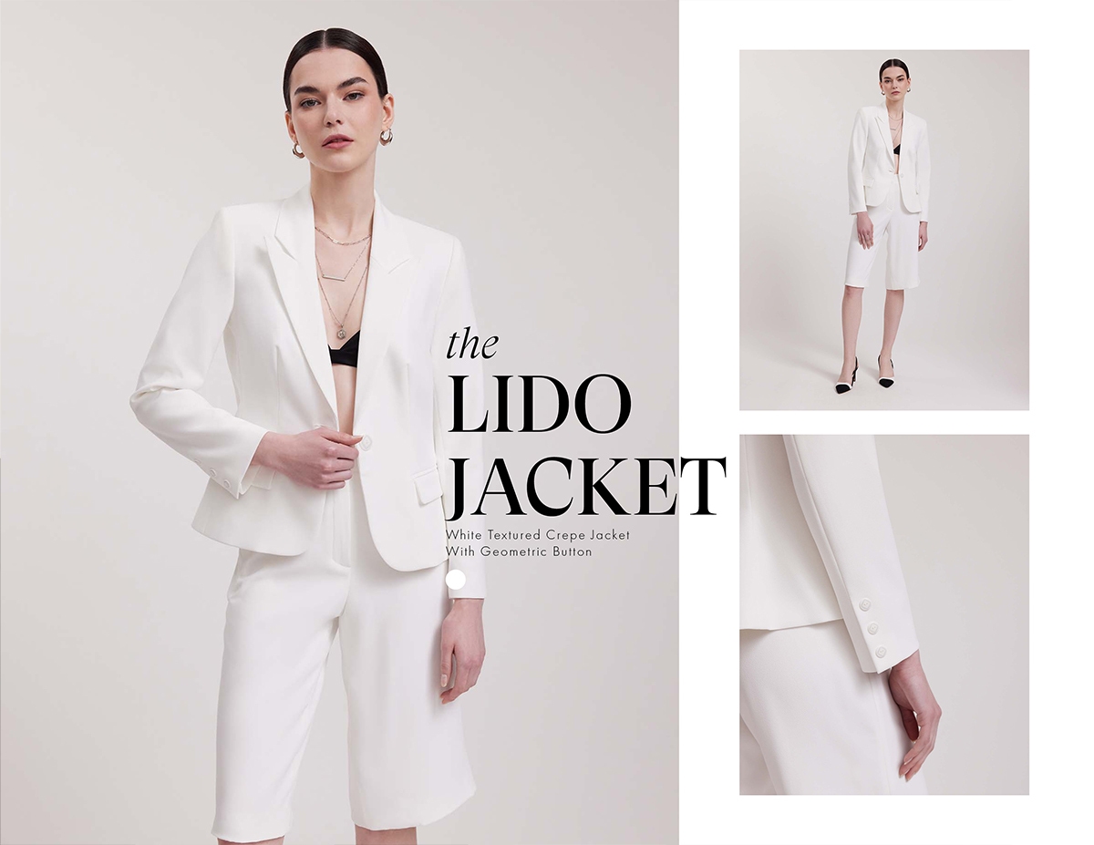 Discover the LIDO Off-White Textured Crepe Jacket With Geometric Button from designer ANNE FONTAINE