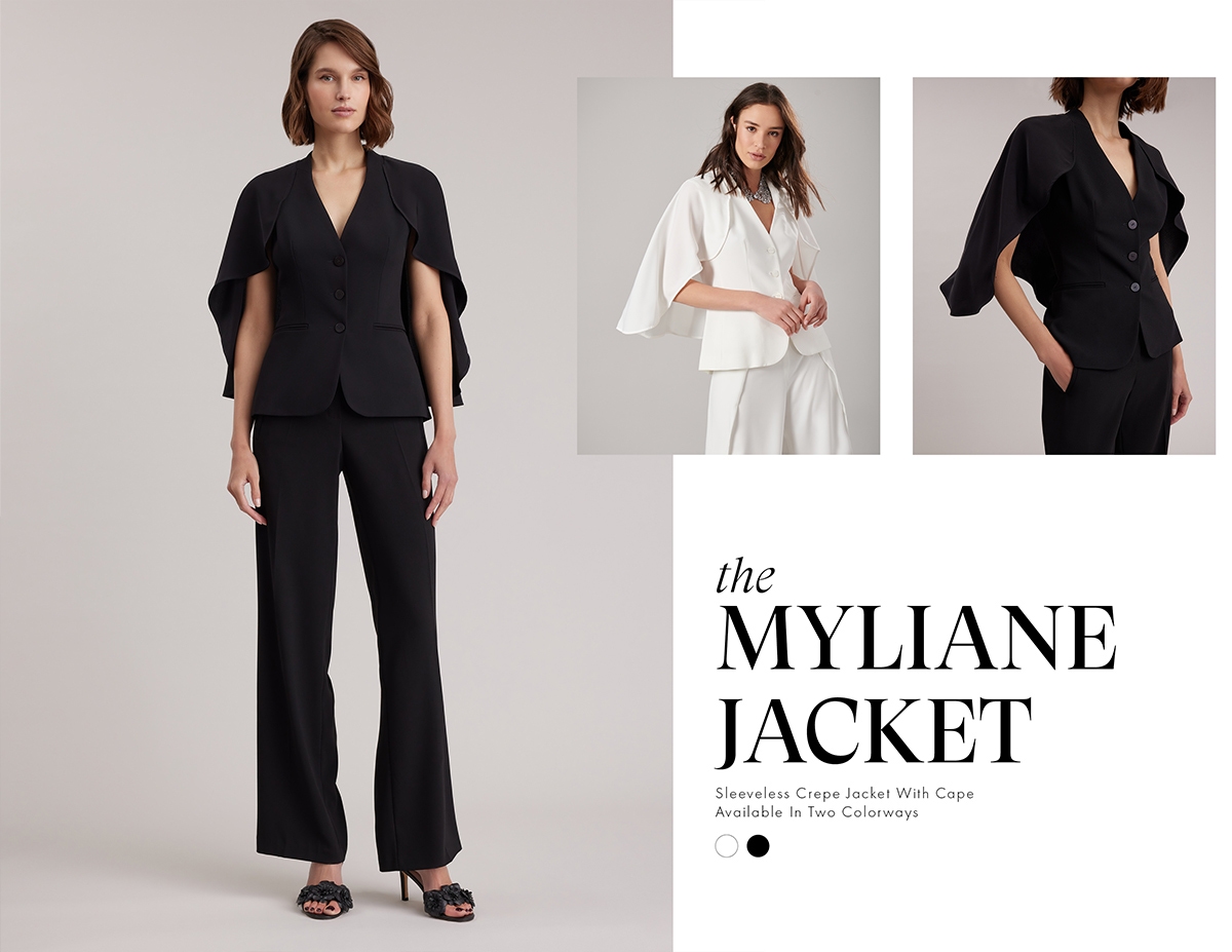Discover the MYLIANE Black Crepe Jacket With a Flowing Cape from designer ANNE FONTAINE