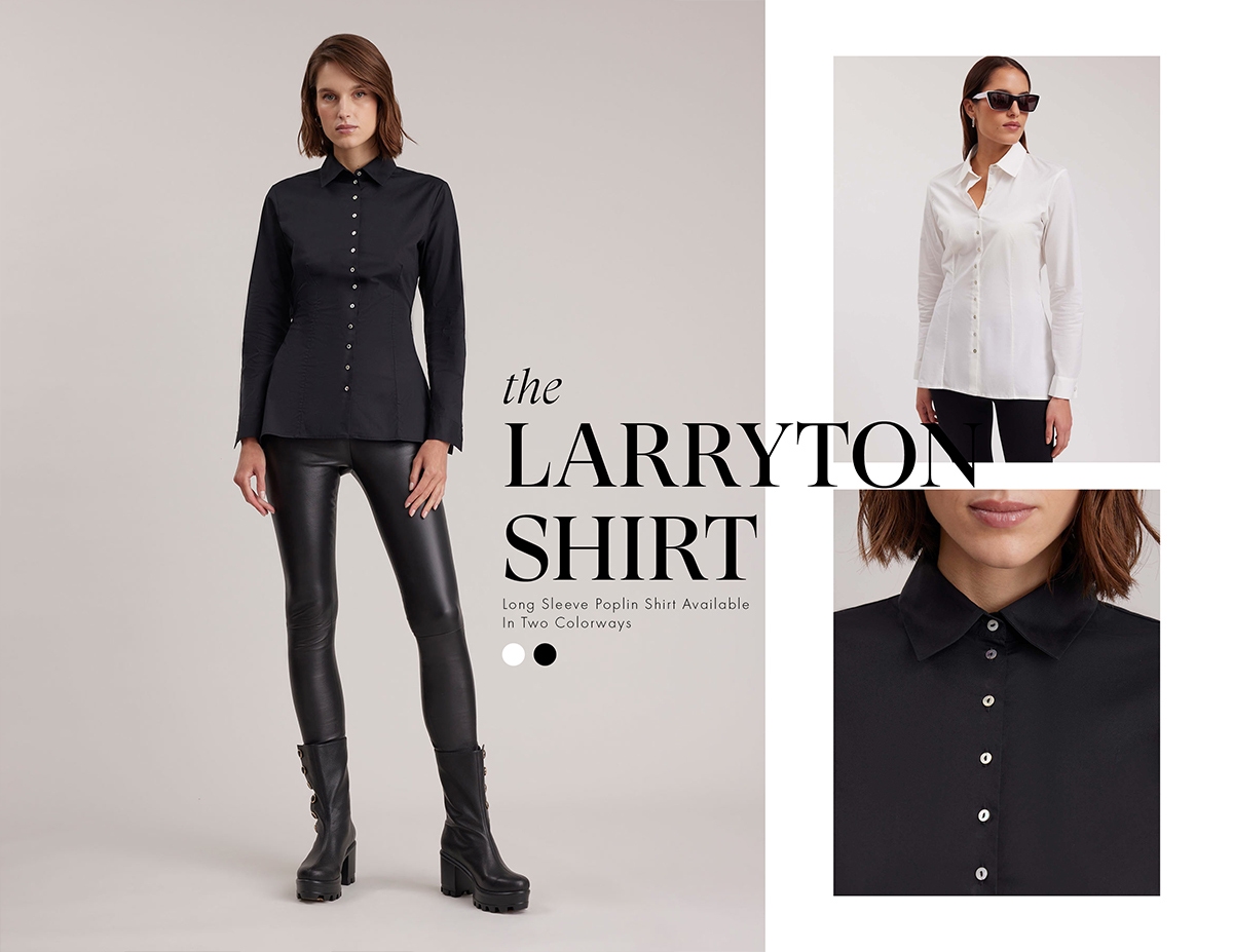 Discover the LARRYTON Black Long Sleeve Poplin Shirt from designer ANNE FONTAINE