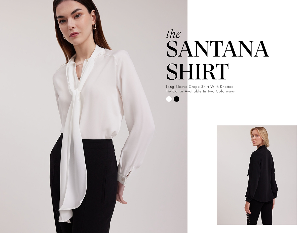 Discover the SANTANA Off White Crepe Shirt With Knotted Tie Collar from designer ANNE FONTAINE