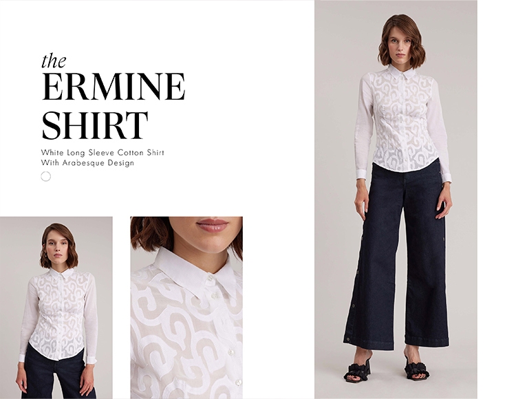 Discover the ERMINE White Cotton Stretch Shirt With Arabesque Design from designer ANNE FONTAINE