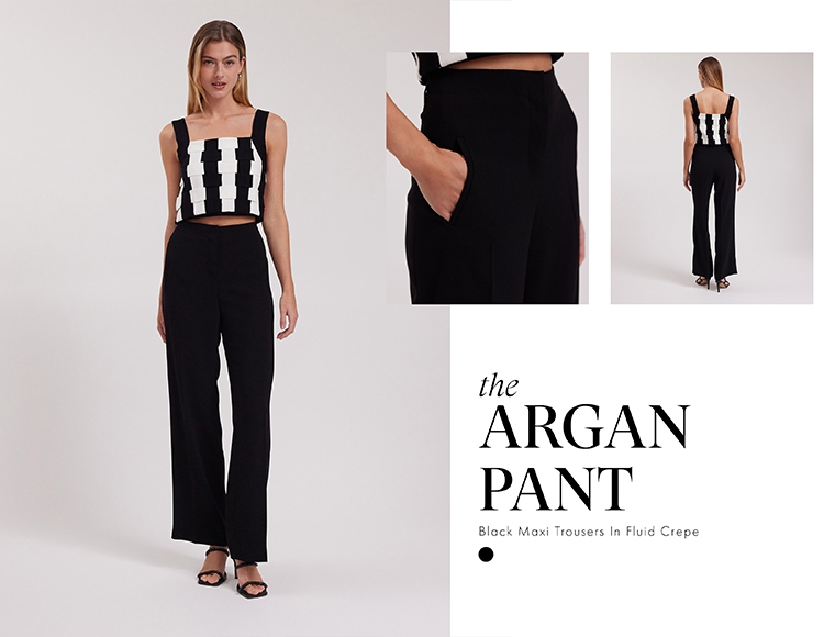 Discover the ARGAN Black Maxi Trousers in Fluid Crepe from designer ANNE FONTAINE