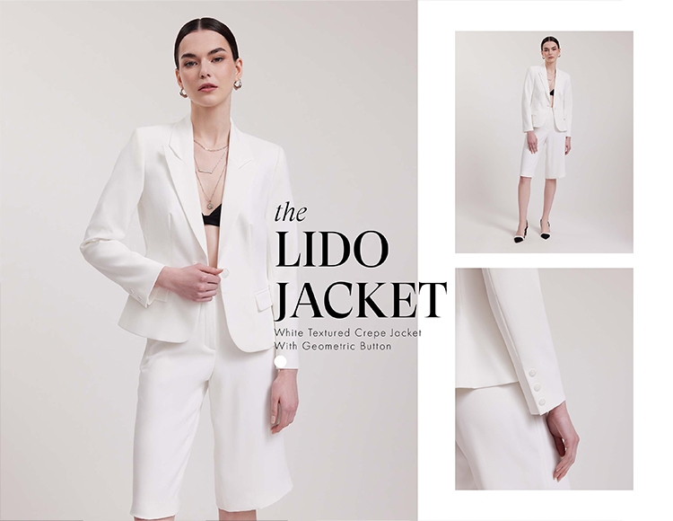 Discover the LIDO Off-White Textured Crepe Jacket With Geometric Button from designer ANNE FONTAINE