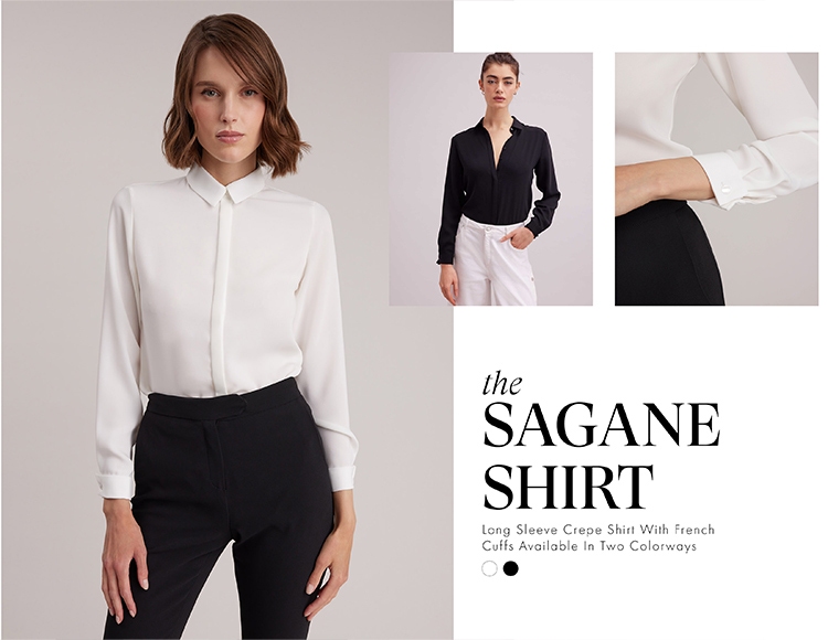 Discover the SAGANE White Long Sleeve Crepe Shirt With French Cuffs from designer ANNE FONTAINE