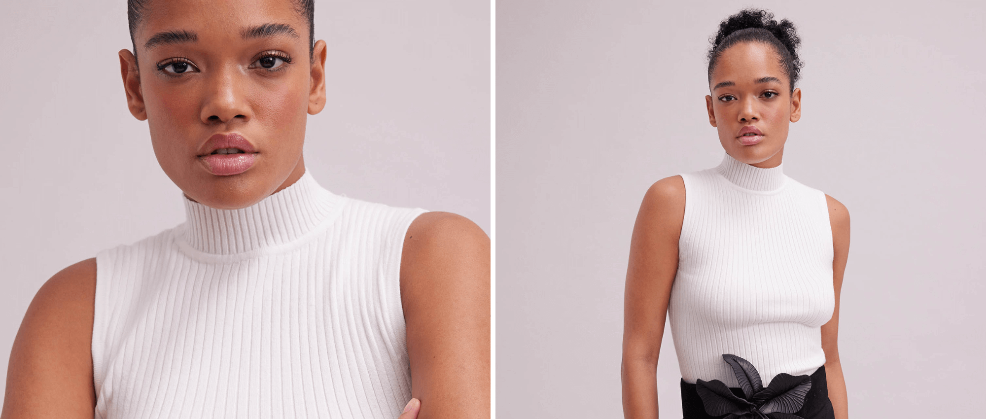 Discover The SOLO Sleeveless white ribbed mockneck knit from ANNE FONTAINE