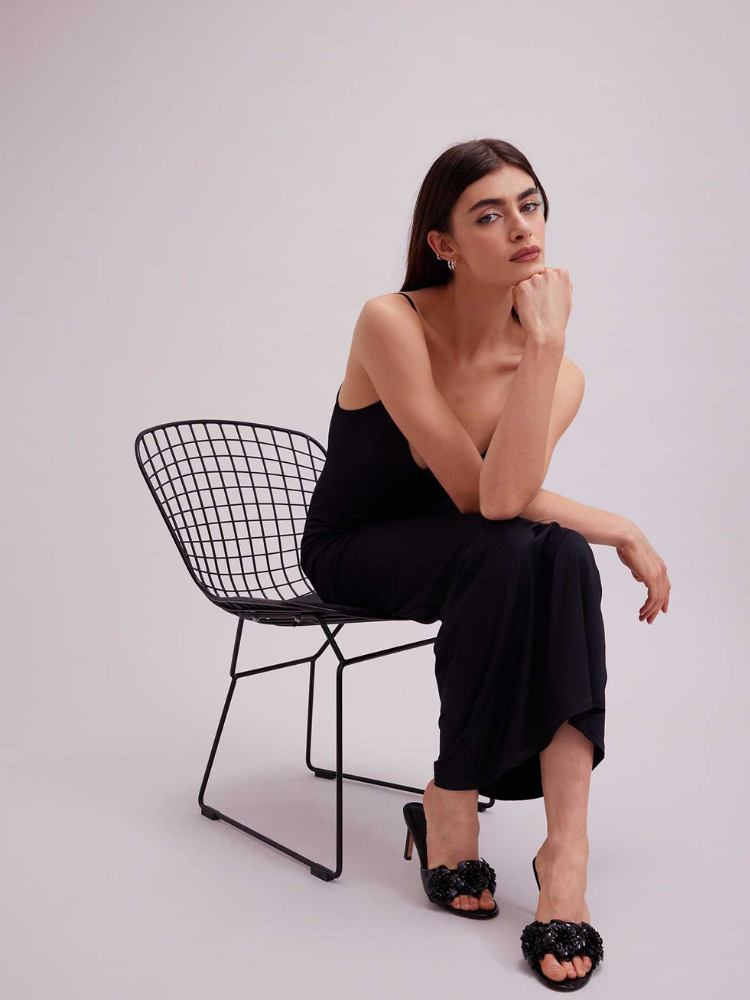 Discover The SANDYA long black maxi dress with thin straps from ANNE FONTAINE