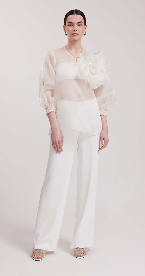 Discover the Lottie White Silk Blouse With 3D Flower from designer Anne Fontaine