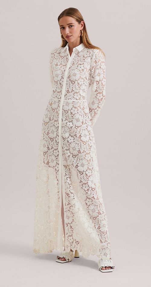 Discover the Violeta Semi-sheer Floral Lace Long Dress from designer Anne Fontaine
