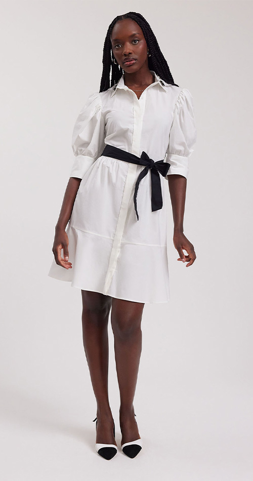 Discover the Roxane White Cotton Poplin Shirt Dress With Elbow Length Sleeves from designer Anne Fontaine