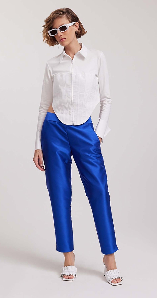 Discover the Floral Blue Straight Leg Cropped Pant from designer Anne Fontaine