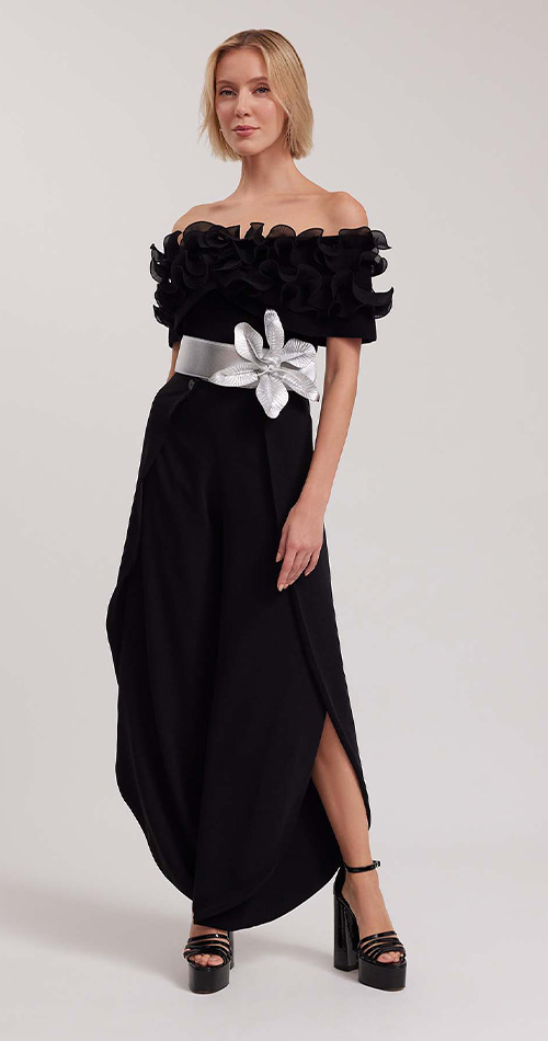 Discover the Carrie Silver Wide Floral Belt in Metallic Leather from designer Anne Fontaine