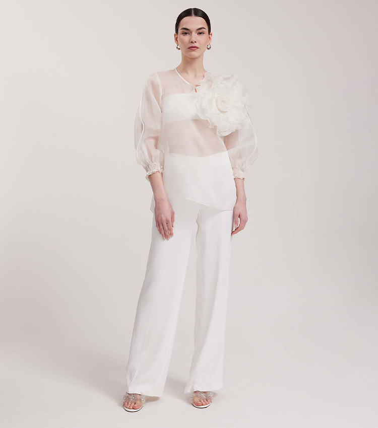 Discover the Lottie White Silk Blouse With 3D Flower from designer Anne Fontaine