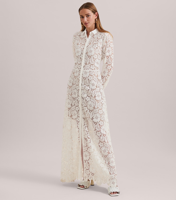 Discover the Violeta Semi-sheer Floral Lace Long Dress from designer Anne Fontaine