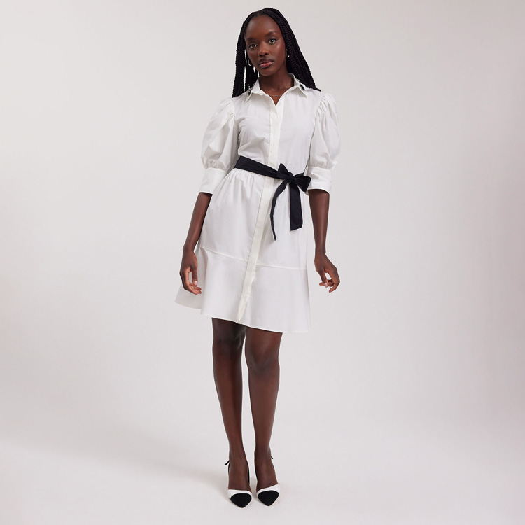 Discover the Roxane White Cotton Poplin Shirt Dress With Elbow Length Sleeves from designer Anne Fontaine