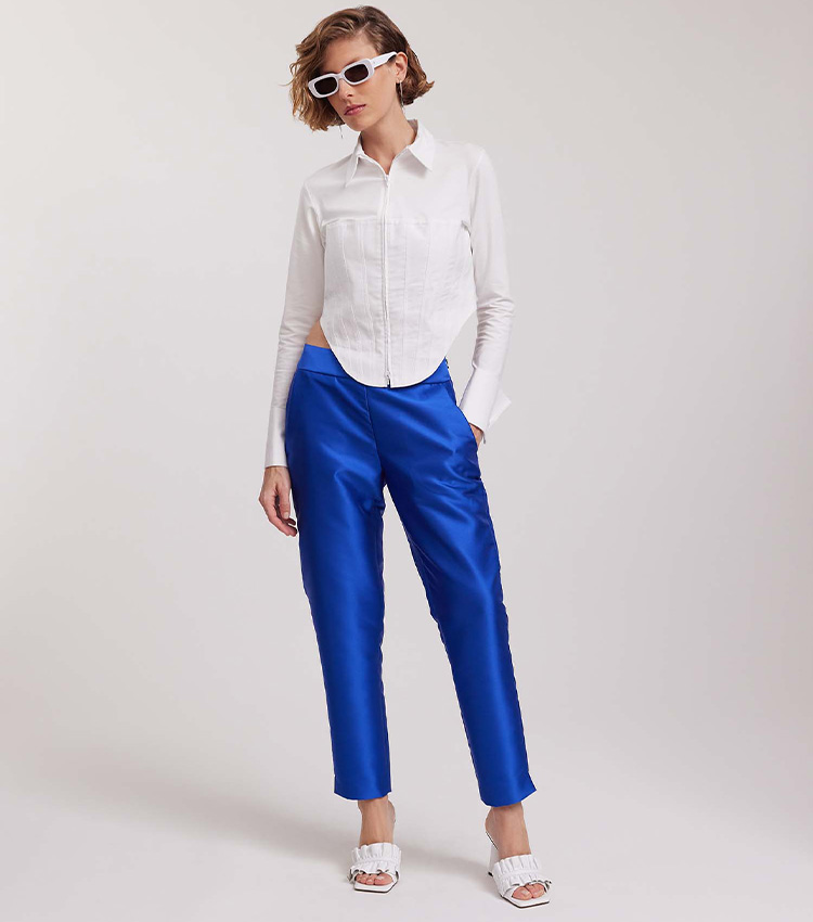 Discover the Floral Blue Straight Leg Cropped Pant from designer Anne Fontaine