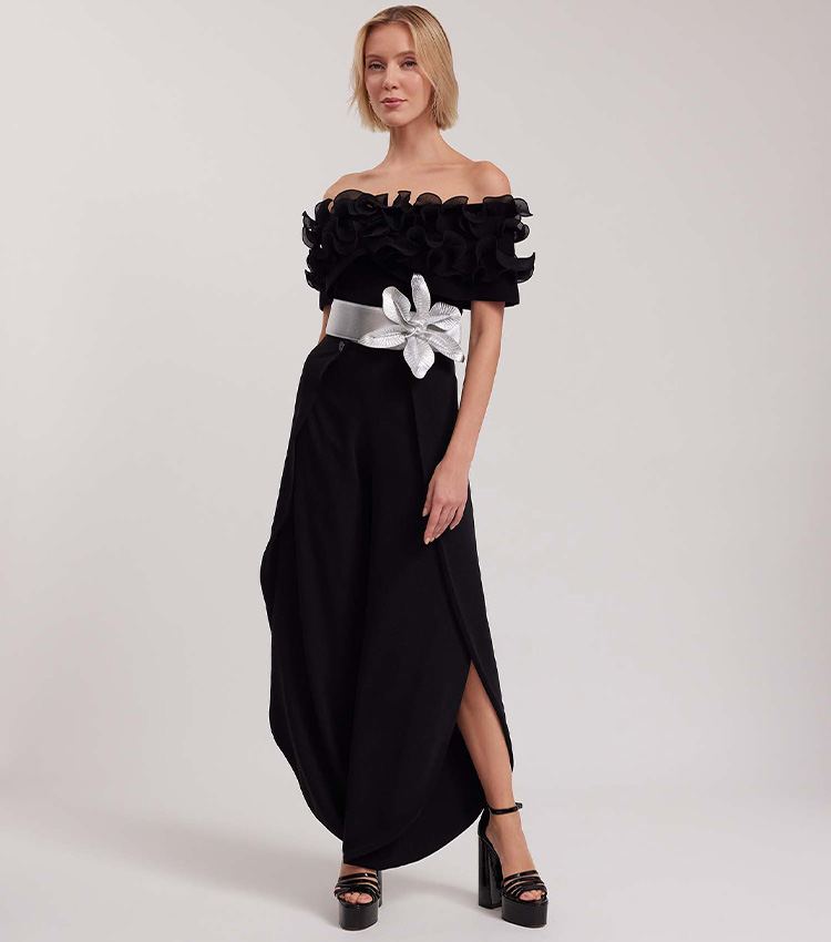 Discover the Carrie Silver Wide Floral Belt in Metallic Leather from designer Anne Fontaine