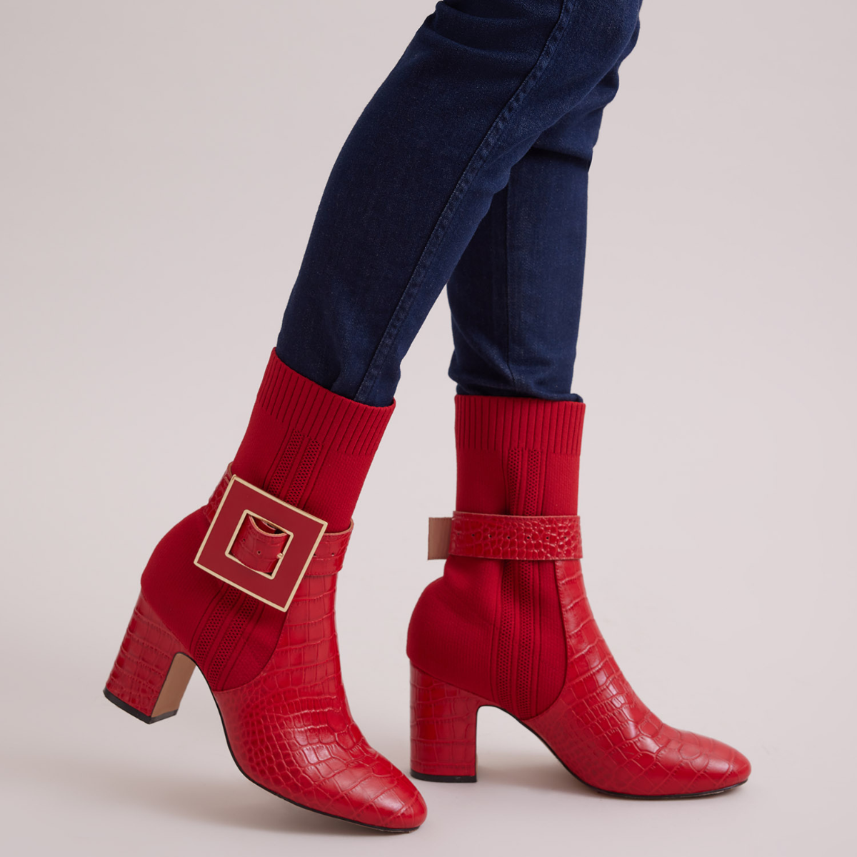 Discover The NOEMIE Sock boots with croc-embossed details and removeable Buckle from ANNE FONTAINE