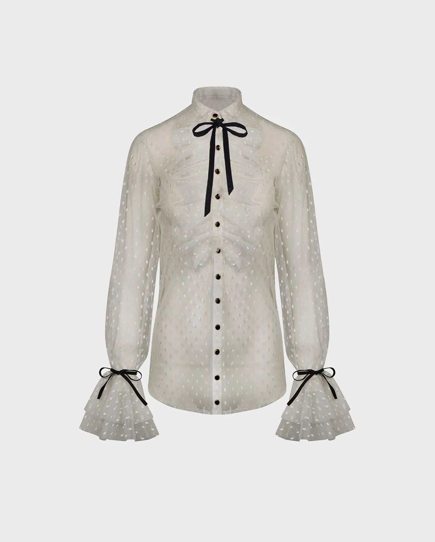 Discover the Benga White Sheer Dotted Lace Shirt With Ruffle Details from designer ANNE FONTAINE