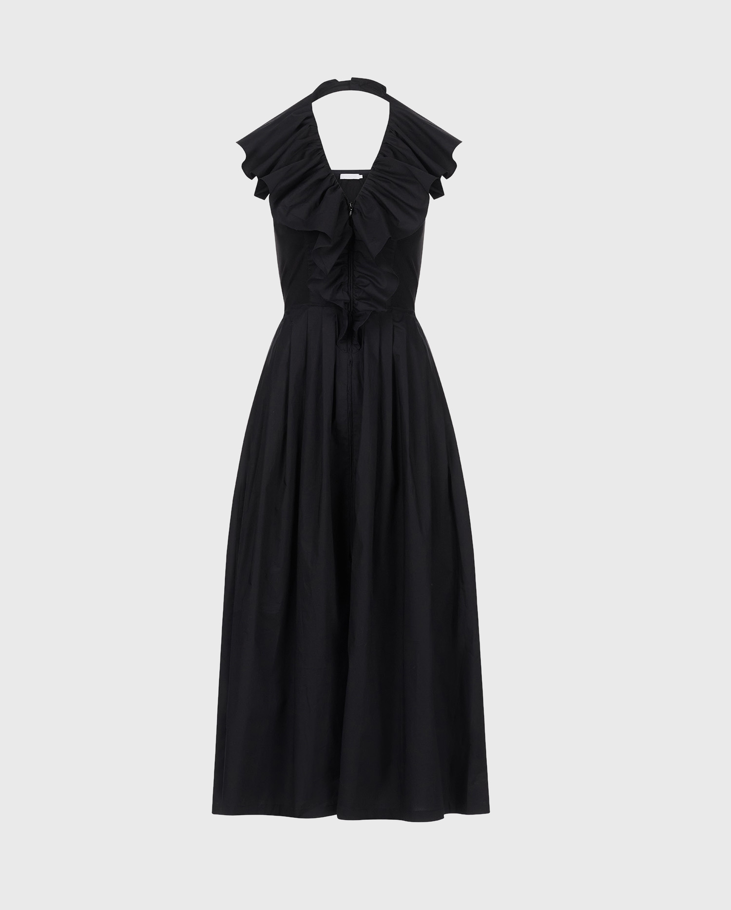 Shop the CANNES Fitted, halter style black dress with pleated and ruffled details from ANNE FONTAINE