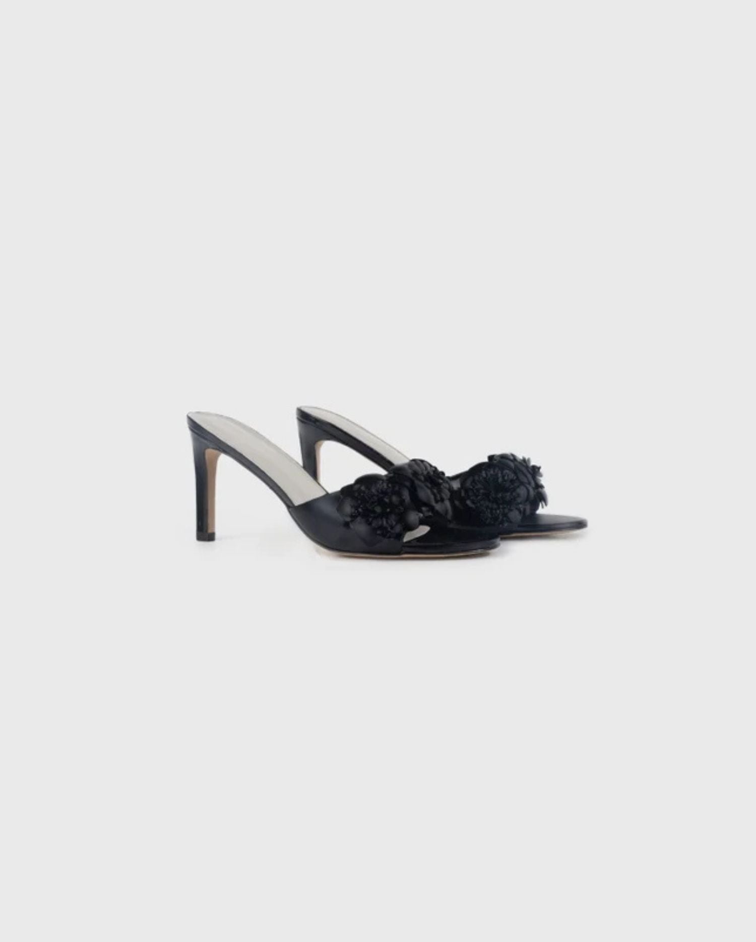 Discover the CAMILLA Black Leather Slip-On Heel With Flowers by designer ANNE FONTAINE