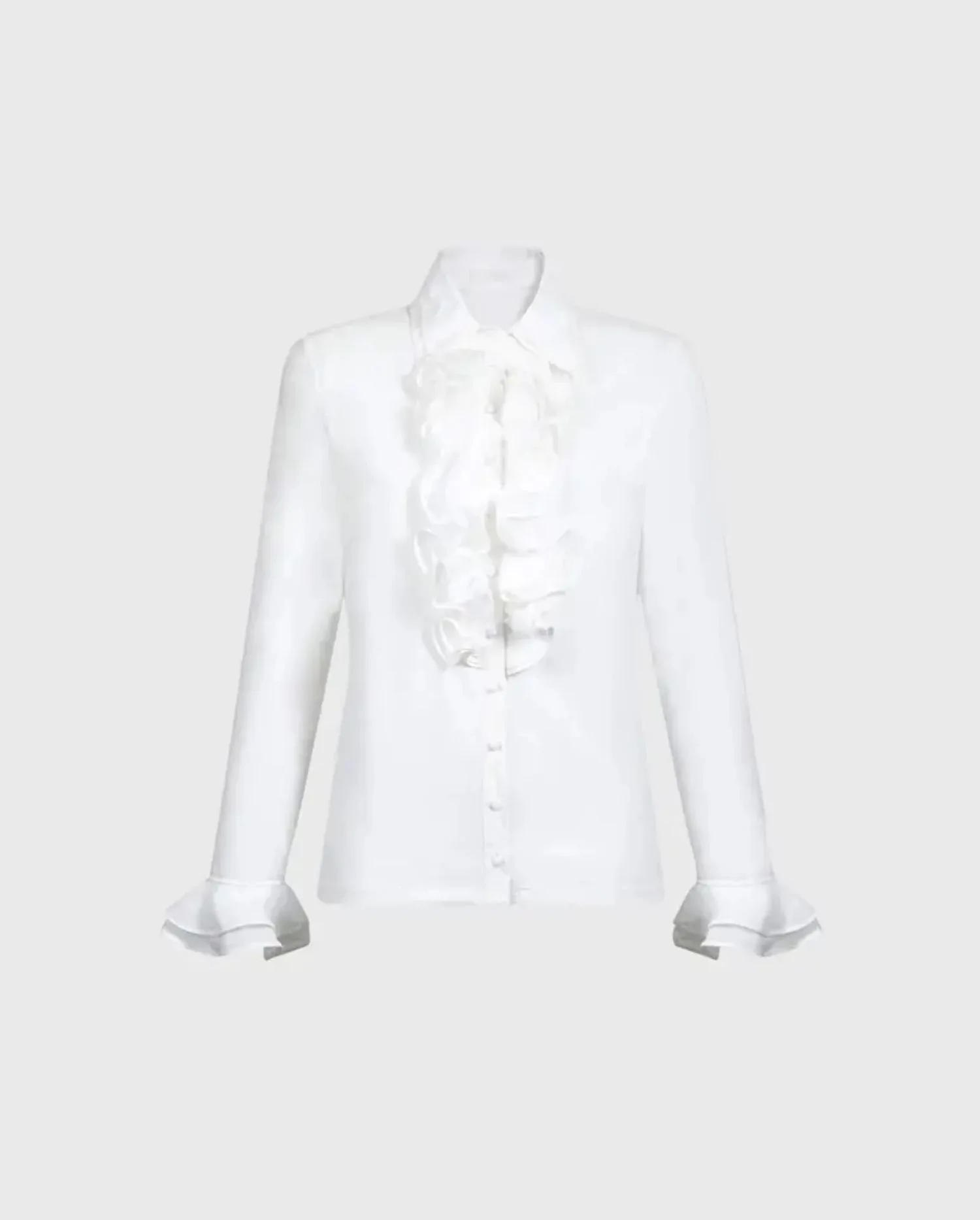 Discover the PATSY White Ruffle Shirt With 3/4 Sleeves and Refined Tailoring by designer ANNE FONTAINE