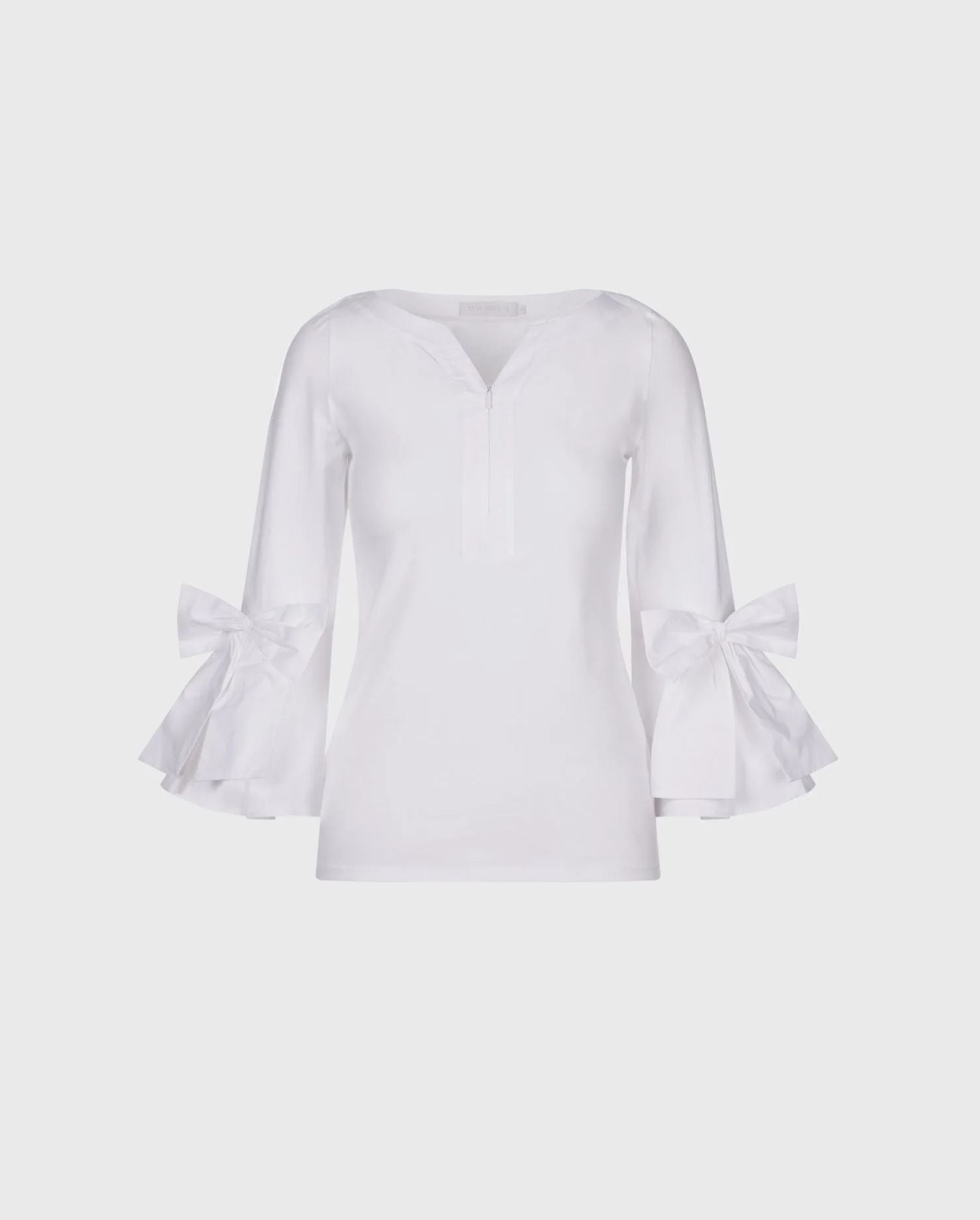 Discover the Clissa White 3/4 Sleeve Fitted Pima Black Top With Poplin Details from designer Anne Fontaine
