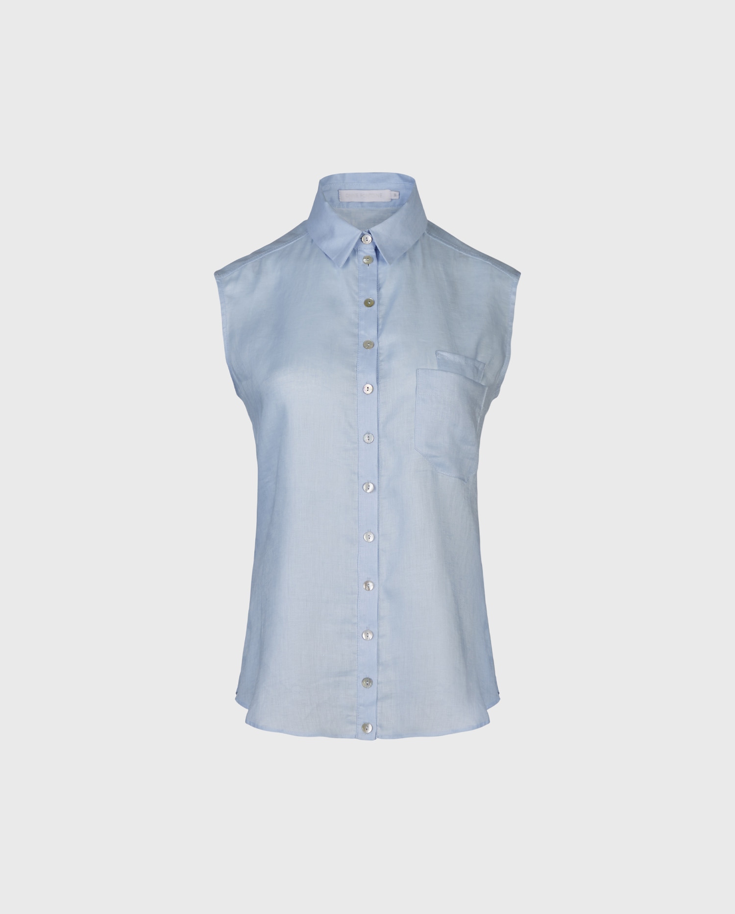 Explore the COAST Sleeveless button down linen shirt with front pocket in riviera blue from ANNE FONTAINE