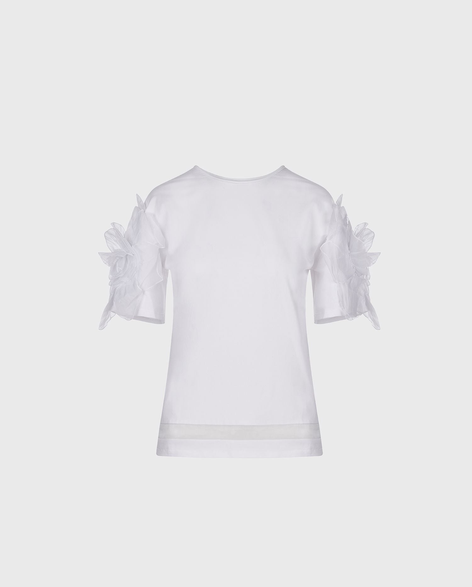 Anne Fontaine Colomba Shirt: White top with a scoop neckline and 3D flowers