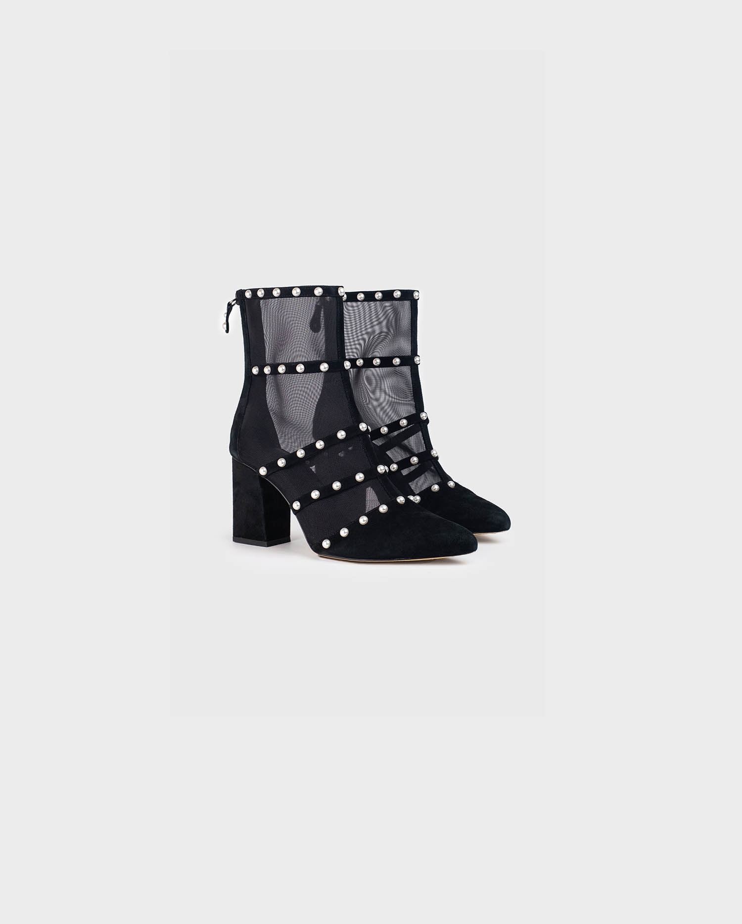 Shop the Black Decibel Sheer Mesh Boots With Block Heel from designer Anne Fontaine